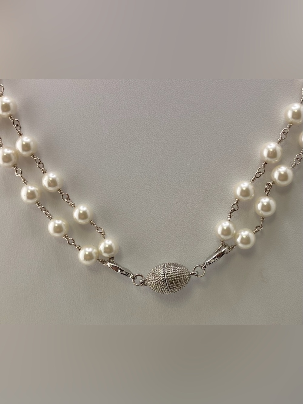 Katia Designs Silver/White Pearl Heart & Dove Layered Necklace NWT - Picture 5 of 7